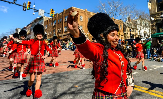 The Liberty High School Grenadier Band performs Saturday, March 14, 2026, during the 16th annual Parade of Shamrocks in downtown Bethlehem. The parade was presented by the Celtic Cultural Alliance and Historic Hotel Bethlehem. The St. Patrick's Day celebration featured pipe bands, school marching bands and community groups, starting on Broad Street and ending under the Hill-To-Hill Bridge. (April Gamiz/The Morning Call)