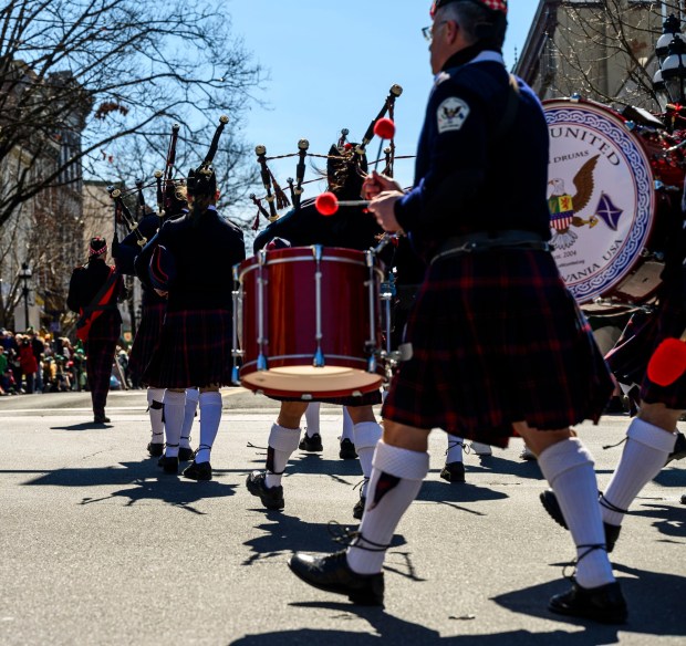 Jeep Enthusiasts of Easton Pa and other Jeeps drive Saturday, March 14, 2026, during the 16th annual Parade of Shamrocks in downtown Bethlehem. The parade was presented by the Celtic Cultural Alliance and Historic Hotel Bethlehem. The St. Patrick's Day celebration featured pipe bands, school marching bands and community groups, starting on Broad Street and ending under the Hill-To-Hill Bridge. (April Gamiz/The Morning Call)