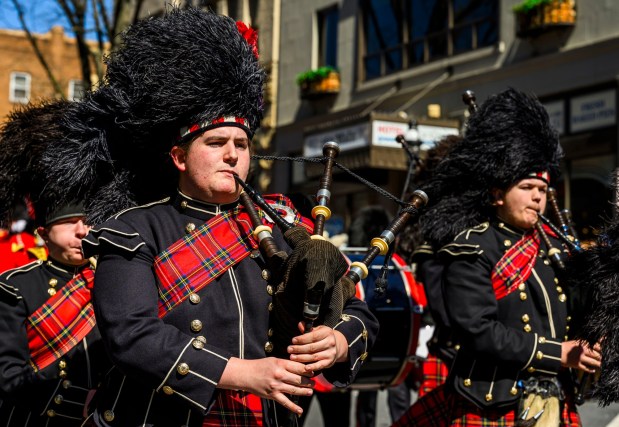 The Liberty High School Grenadier Band performs Saturday, March 14, 2026, during the 16th annual Parade of Shamrocks in downtown Bethlehem. The parade was presented by the Celtic Cultural Alliance and Historic Hotel Bethlehem. The St. Patrick's Day celebration featured pipe bands, school marching bands and community groups, starting on Broad Street and ending under the Hill-To-Hill Bridge. (April Gamiz/The Morning Call)