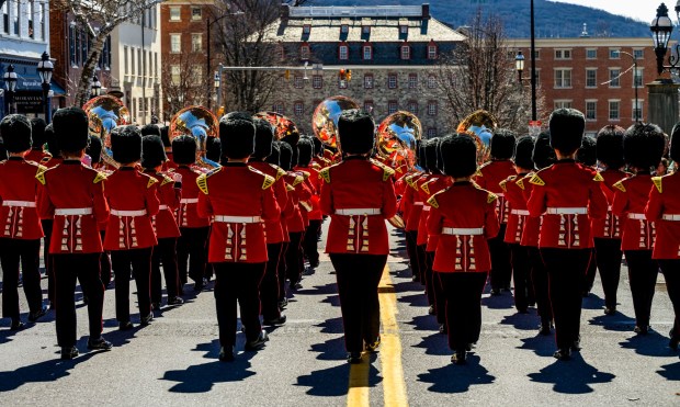 The Liberty High School Grenadier Band performs Saturday, March 14, 2026, during the 16th annual Parade of Shamrocks in downtown Bethlehem. The parade was presented by the Celtic Cultural Alliance and Historic Hotel Bethlehem. The St. Patrick's Day celebration featured pipe bands, school marching bands and community groups, starting on Broad Street and ending under the Hill-To-Hill Bridge. (April Gamiz/The Morning Call)
