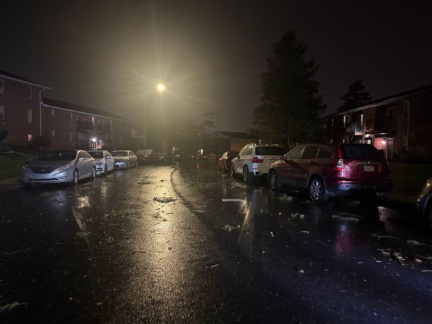 Storms bring strong winds late Monday, March 16, 2026, near Mack Blvd. in Allentown downing trees and wires, and leading to widespread power outages. (Rich Rolen/Special to The Morning Call)