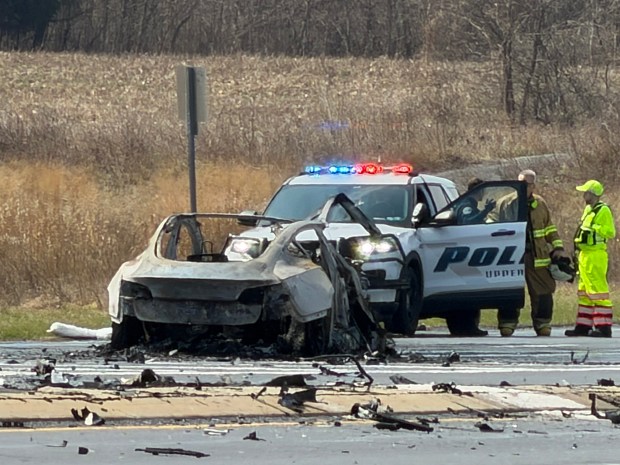 Multiple vehicles were involved in a crash Sunday, March 22, 2026, in Upper Saucon Township. The Lehigh County coroner's office responded to the crash, which closed Center Valley Parkway. (Joseph Giacalone/Contributed photo)