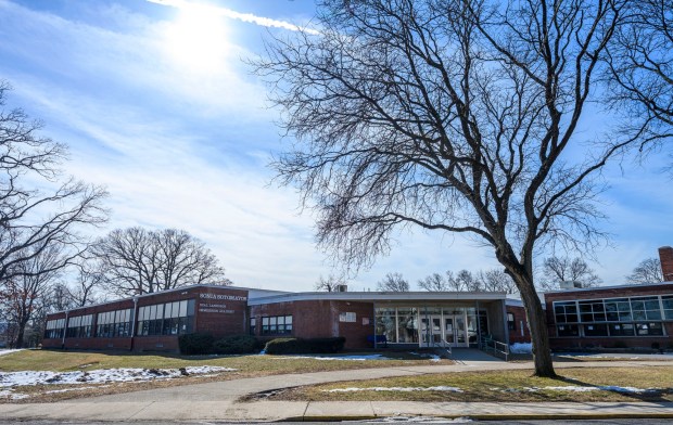The former Midway Manor Elementary School, now the Sonia Sotomayor Dual Language Immersion Academy, is seen Friday, Feb. 27, 2026, in Allentown. Neighbors were worried that plans to expand the school would lead to the demolition of a community concession stand and adjoining "maintenance building'" structures. However, Allentown School Board members approved a plan that would leave them intact. (April Gamiz/The Morning Call)