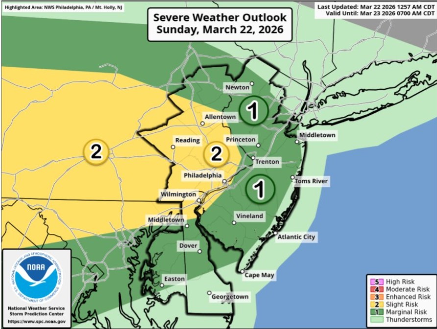 Severe storm risk Sunday evening