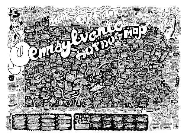 The Great Pennsylvania Hot Dog Map, a custom illustration of the state's many franks and where to find them. (Hawk Krall/Contributed image)