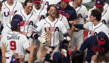 Bryce Harper celebrates after hitting a two-run home run during the eighth inning in the World Baseball Classic title game against Venezuela.