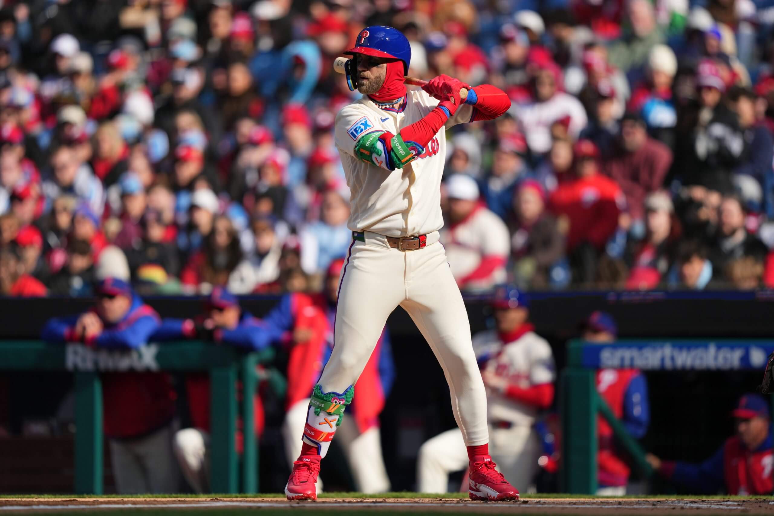 Bryce Harper stands in the batter's box.