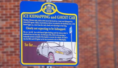 The fake historic marker posted to commemorate an "ICE Kidnapping and Ghost Car" disappeared from the west side of Fairmount Avenue at North Fifth Street on Monday. A "ghost car" refers to a vehicle that's left behind when ICE arrests the driver.