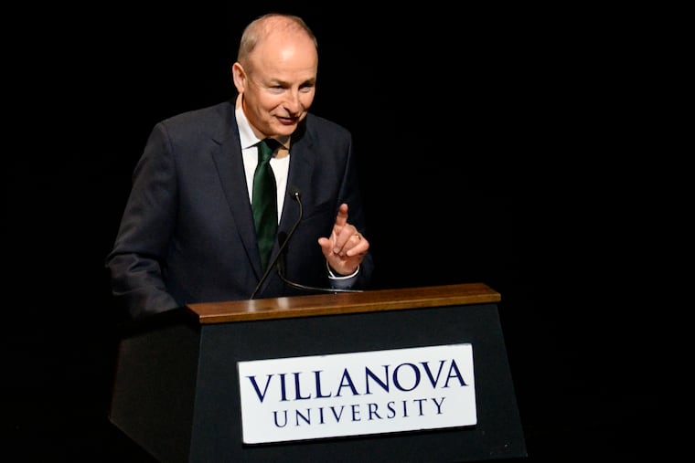 Irish Prime Minister, Taoiseach Micheál Martin speaks at Villanova University, Saturday, March 14, 2026, ahead of St. Patrick’s Day. Martin visits the university to discuss 250 years of Irish American history and the enduring ties between the two nations.