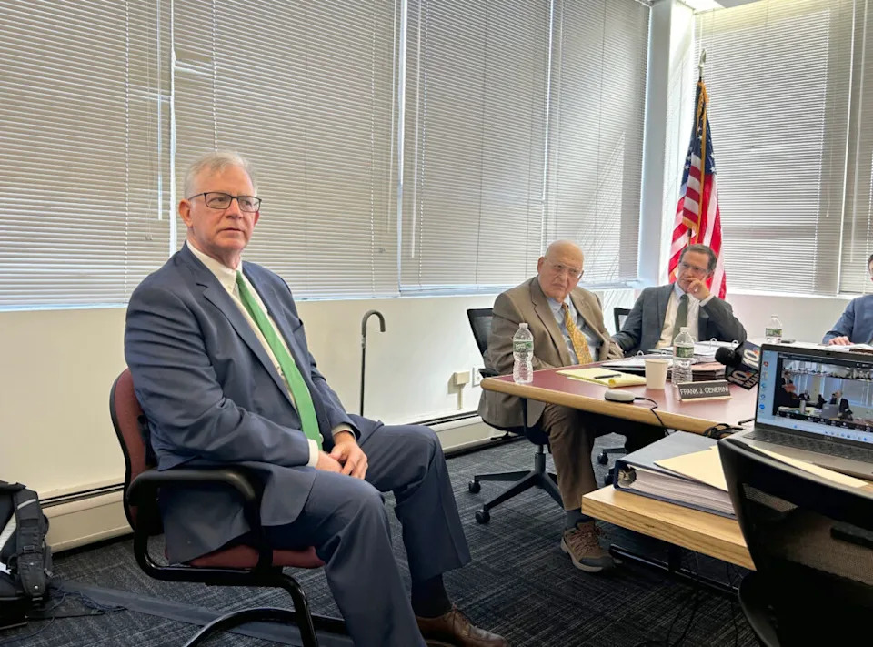 Jim Thorsen listens during oral arguments before the Rhode Island Ethics Commission on Tuesday, March 17, 2026. (Photo by Nancy Lavin/Rhode Island Current)