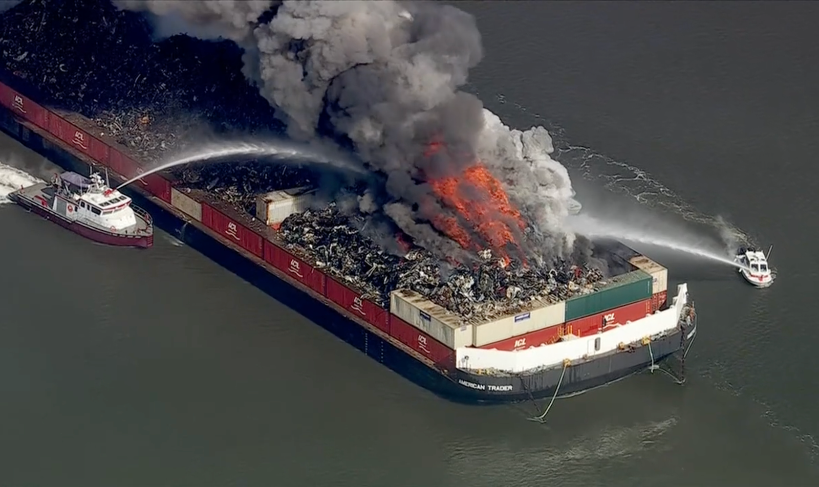 Scrap fire erupts on barge in Delaware Bay polluting air