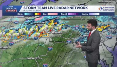 Storms continue through midnight; lingering showers into early Monday across south-central Pennsylvania