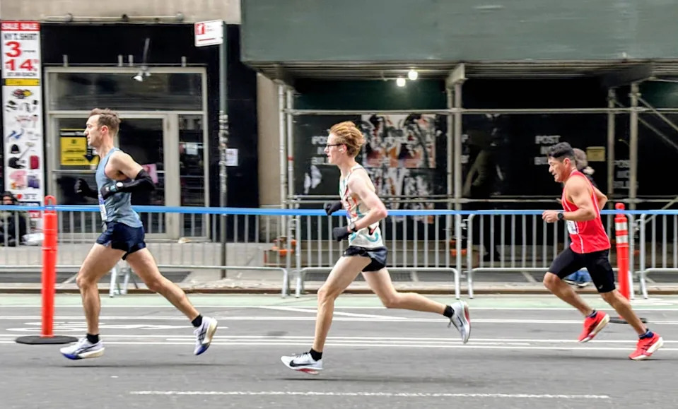 Rowen Wilcko (middle), a Northwest Pennsylvania Collegiate Academy student who competes for Erie High's cross country program, competed in the New York City Half Marathon on March 15. The junior finished first for the race's age 19-under male division. PROVIDED BY EMILY WILCKO
