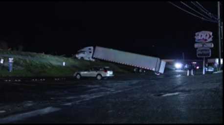 Crews working to clear tractor trailer following overnight crash in Donegal