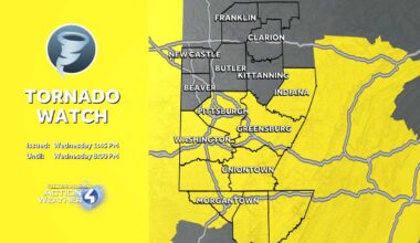 Pennsylvania tornado watch on Wednesday, March 11