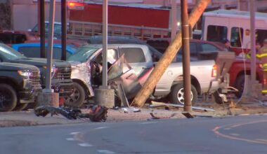 Pickup truck crashes into pole, car dealership parking lot; part of West Liberty Avenue shut down – WPXI
