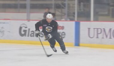 Pittsburgh Penguins captain Sidney Crosby practices for first time since being injured at Olympics