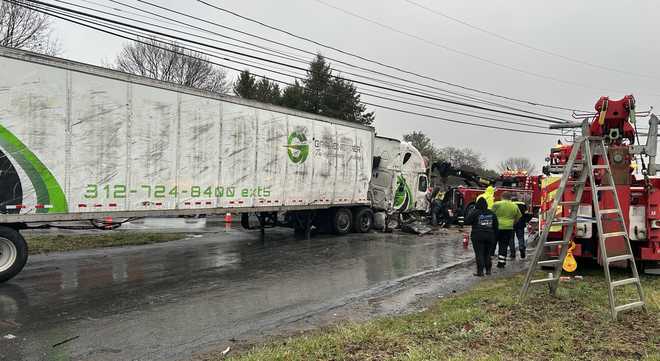 tractor-trailer overturns, closing route 30 in paradise township