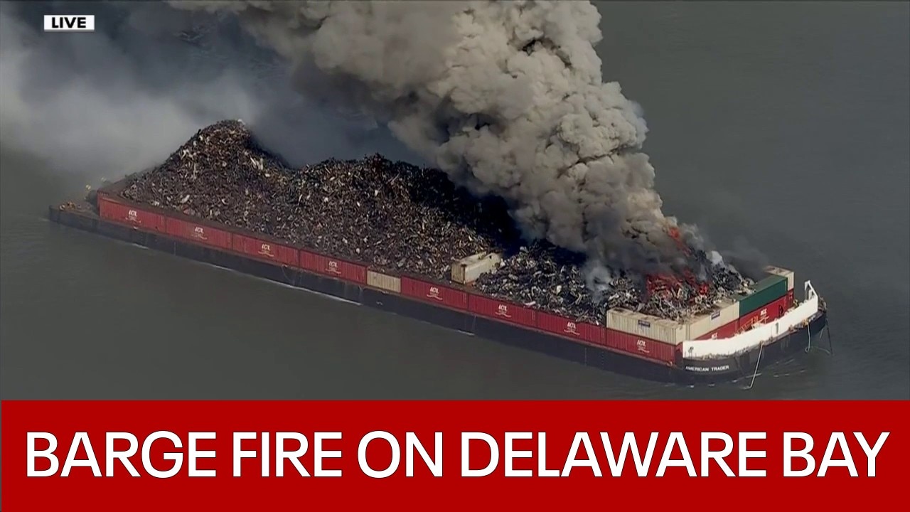 Barge catches fire on Delaware Bay