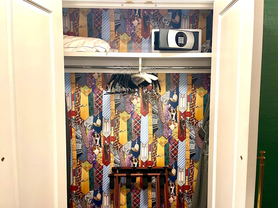 I'm obsessed with the wallpaper in the closet of our room.