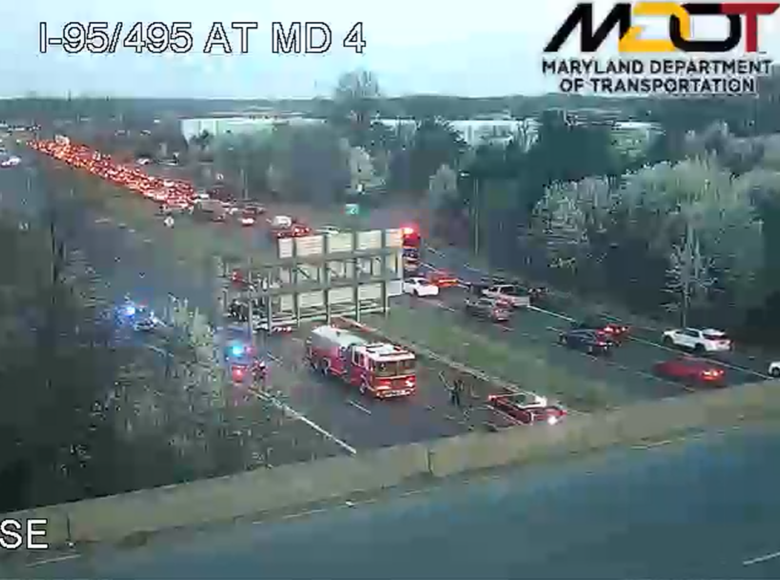 Burning vehicle causes backups on Outer Loop in Forestville