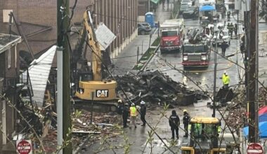 The aftermath of the RM Palmer chocolate factory explosion on March 24, 2023 in West Reading.