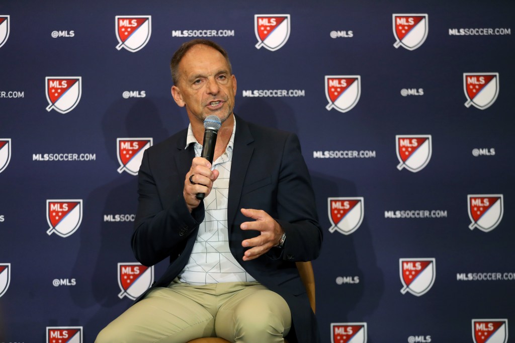 Philadelphia Union sporting director Ernst Tanner speaking at a press conference.