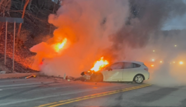 Person taken to hospital after fiery crash on Route 8