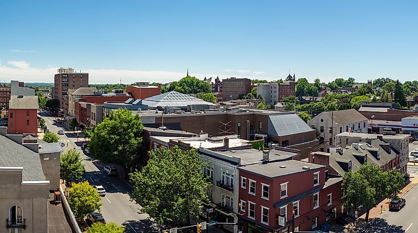 A high angle view of Lancaster city in Lancaster County, Pennsylvania.