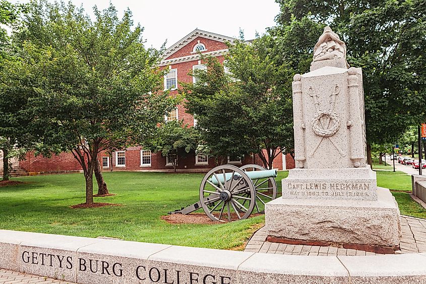 A Civil War monument at the Gettysburg College in Gettysburg, Pennsylvania.