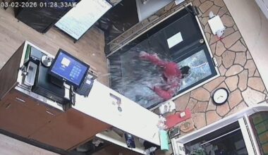 Video shows man hurling himself through broken glass door of Ambridge restaurant before stealing cash