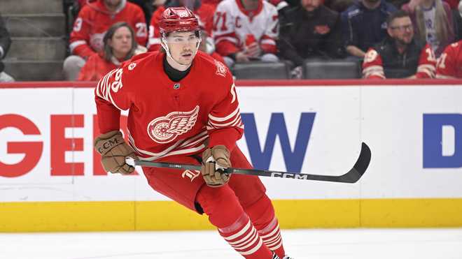 Elmer Soderblom Detroit Red Wings Left Wing Elmer Soderblom (85) in action during the game between Colorado Avalanche and Detroit Red Wings on January 31, 2026 at Little Caesars Arena in Detroit, MI (Photo by Allan Dranberg/Icon Sportswire via Getty Images)