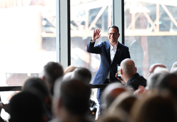 Gov. Josh Shapiro speaks during Lehigh Valley Economic Development Corp.'s annual meeting Tuesday, March 17, 2026, at SteelStacks in Bethlehem. (Amy Shortell/The Morning Call)