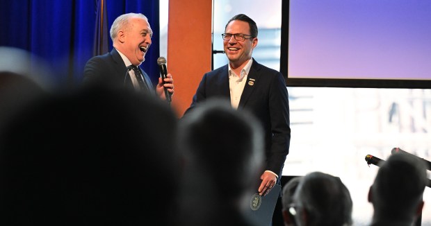 Gov. Josh Shapiro speaks during Lehigh Valley Economic Development Corp.'s annual meeting Tuesday, March 17, 2026, at SteelStacks in Bethlehem. (Amy Shortell/The Morning Call)