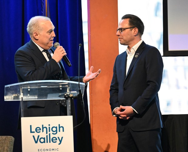 Gov. Josh Shapiro speaks during Lehigh Valley Economic Development Corp.'s annual meeting Tuesday, March 17, 2026, at SteelStacks in Bethlehem. (Amy Shortell/The Morning Call)
