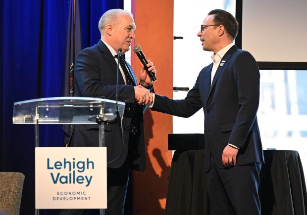 Gov. Josh Shapiro speaks during Lehigh Valley Economic Development Corp.'s annual meeting Tuesday, March 17, 2026, at SteelStacks in Bethlehem. (Amy Shortell/The Morning Call)