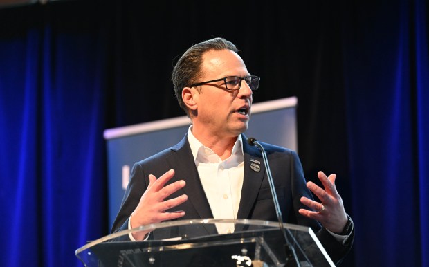 Gov. Josh Shapiro speaks during Lehigh Valley Economic Development Corp.'s annual meeting Tuesday, March 17, 2026, at SteelStacks in Bethlehem. (Amy Shortell/The Morning Call)