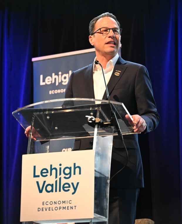 Gov. Josh Shapiro speaks during Lehigh Valley Economic Development Corp.'s annual meeting Tuesday, March 17, 2026, at SteelStacks in Bethlehem. (Amy Shortell/The Morning Call)