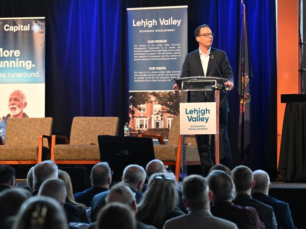Gov. Josh Shapiro speaks during Lehigh Valley Economic Development Corp.'s annual meeting Tuesday, March 17, 2026, at SteelStacks in Bethlehem. (Amy Shortell/The Morning Call)