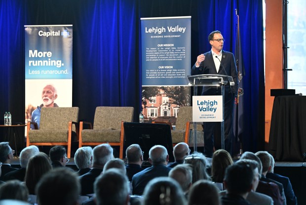 Gov. Josh Shapiro speaks during Lehigh Valley Economic Development Corp.'s annual meeting Tuesday, March 17, 2026, at SteelStacks in Bethlehem. (Amy Shortell/The Morning Call)