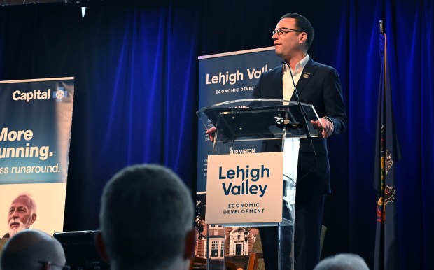 Gov. Josh Shapiro speaks during Lehigh Valley Economic Development Corp.'s annual meeting Tuesday, March 17, 2026, at SteelStacks in Bethlehem. (Amy Shortell/The Morning Call)
