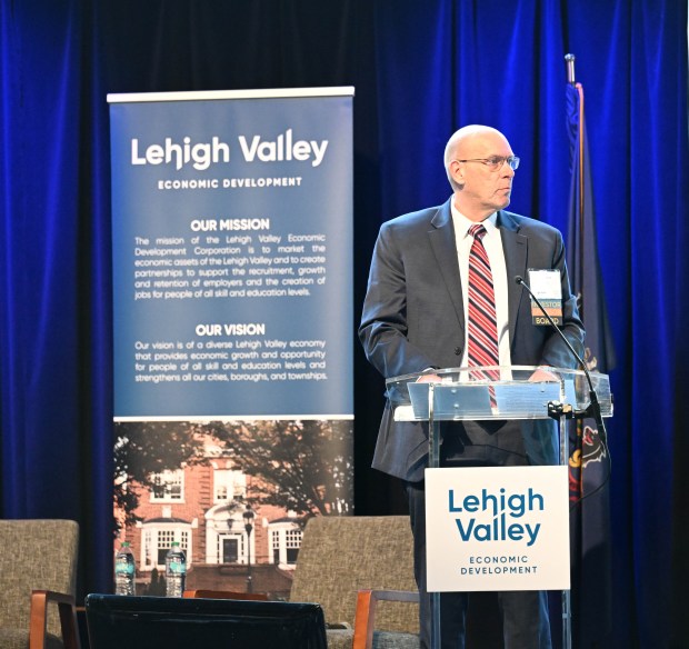 Steve Hoff speaks during Lehigh Valley Economic Development Corp.'s annual meeting Tuesday, March 17, 2026, at SteelStacks in Bethlehem. (Amy Shortell/The Morning Call)