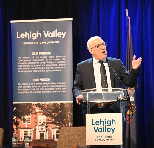 Don Cunningham speaks during Lehigh Valley Economic Development Corp.'s annual meeting Tuesday, March 17, 2026, at SteelStacks in Bethlehem. (Amy Shortell/The Morning Call)