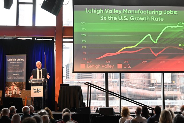 Steve Hoff speaks during Lehigh Valley Economic Development Corp.'s annual meeting Tuesday, March 17, 2026, at SteelStacks in Bethlehem. (Amy Shortell/The Morning Call)