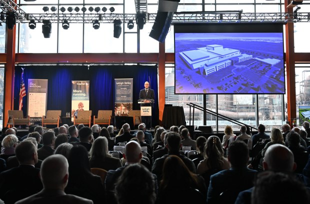 Daniel VonDielingen, Eli Lilly's Senior Vice President-Global Parenteral Network Expansion speaks during Lehigh Valley Economic Development Corp.'s annual meeting Tuesday, March 17, 2026, at SteelStacks in Bethlehem. (Amy Shortell/The Morning Call)
