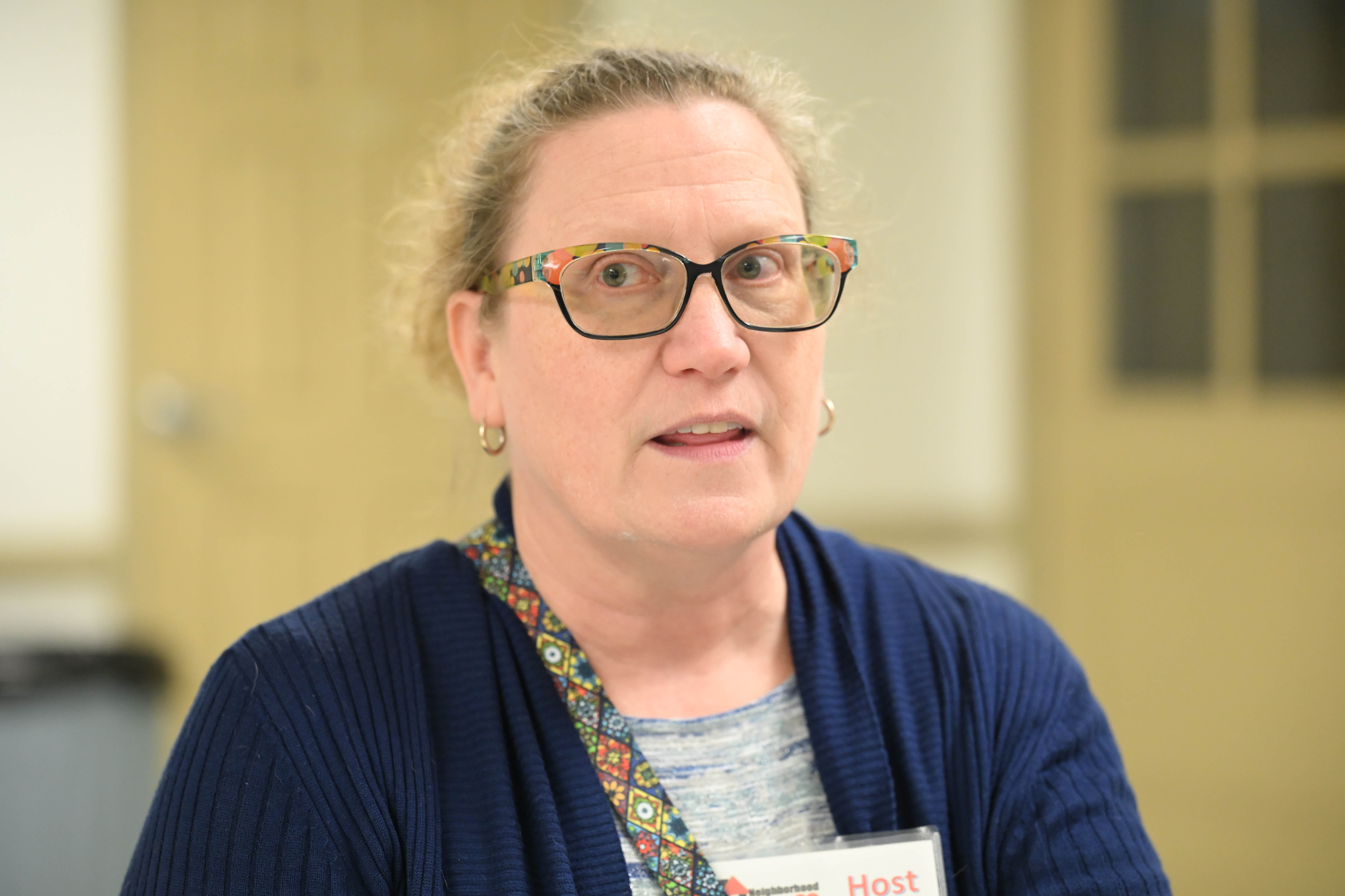 Shellie Frichtman speaks Sunday, March, 1, 2026, at Neighborhood House,...