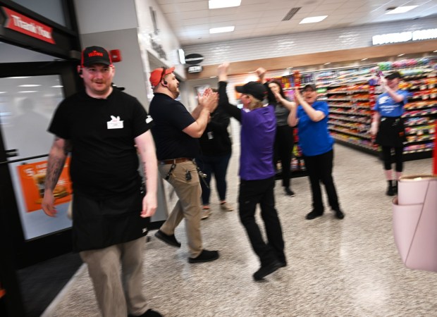 The new Wawa store and gas station undergoes its grand opening Thursday, March 12, 2026, in Whitehall Township. (Amy Shortell/The Morning Call)