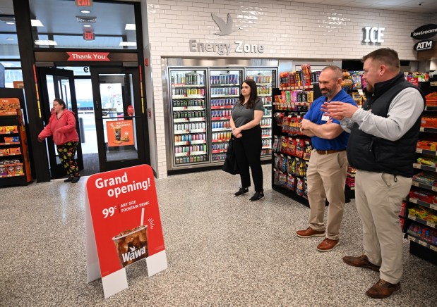The new Wawa store and gas station undergoes its grand opening Thursday, March 12, 2026, in Whitehall Township. (Amy Shortell/The Morning Call)