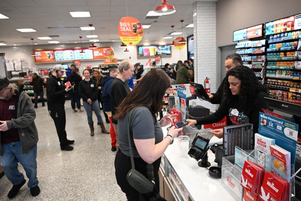 The new Wawa store and gas station undergoes its grand opening Thursday, March 12, 2026, in Whitehall Township. (Amy Shortell/The Morning Call)
