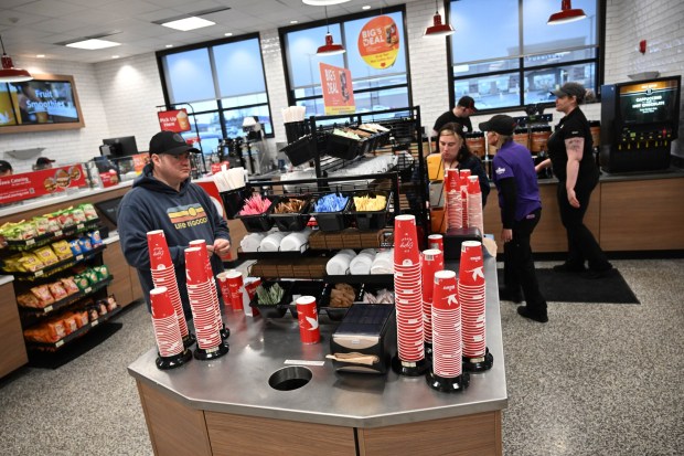 The new Wawa store and gas station undergoes its grand opening Thursday, March 12, 2026, in Whitehall Township. (Amy Shortell/The Morning Call)